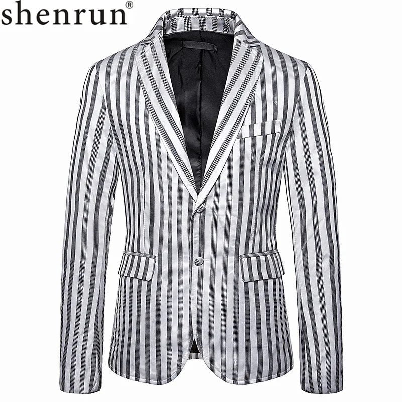 Shenrun мужские блейзеры в полоску пиджак тонкий черный белый светло серый золотой