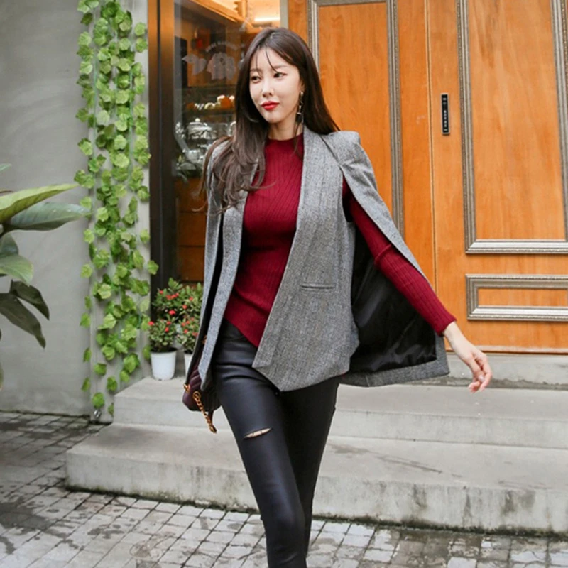 GALCAUR Patchwork Plaid Women's Coat Cloak Korean Female Coats Autumn Plus Size Fashion New Clothing 2020 Ladies OL Style | Женская