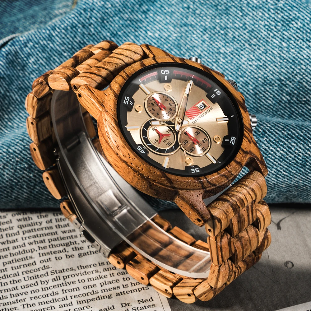

Best gift to a man's boyfriend, all-black sandalwood carved sports luxury watch