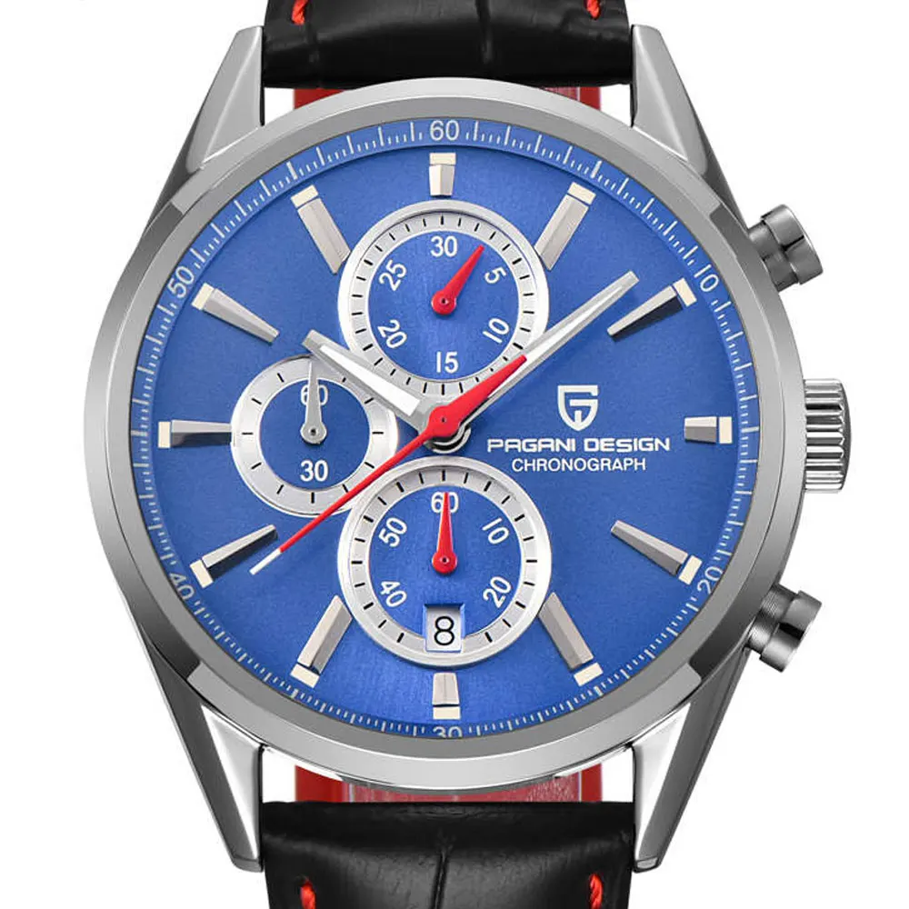 Часы Pagani design Мужские кварцевые с синим циферблатом светящиеся повседневные