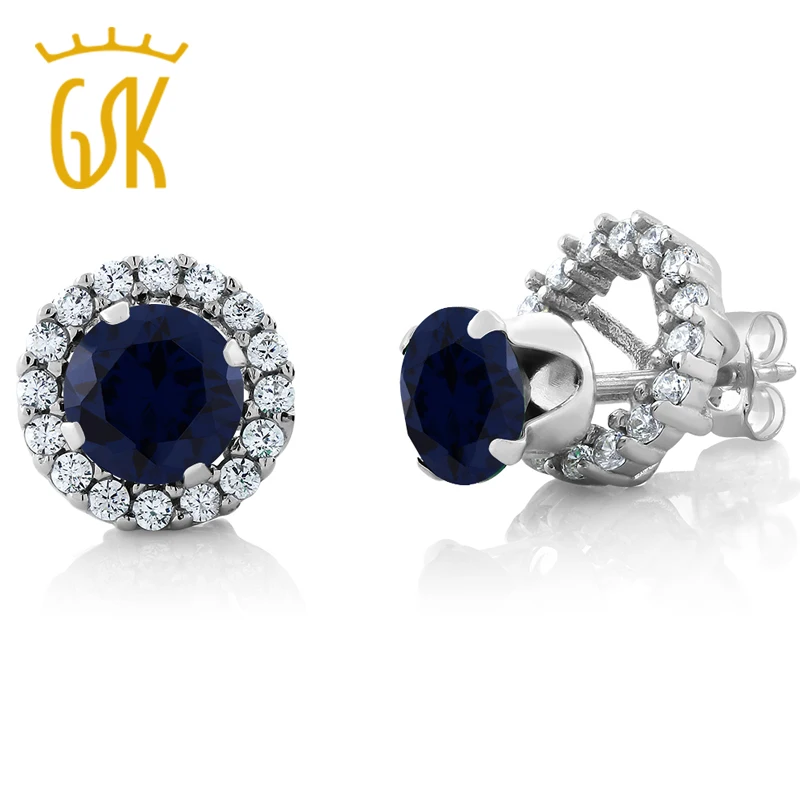 GemStoneKing 2 00 Ct круглый натуральный серьги с голубым сапфиром для женщин 925 пробы