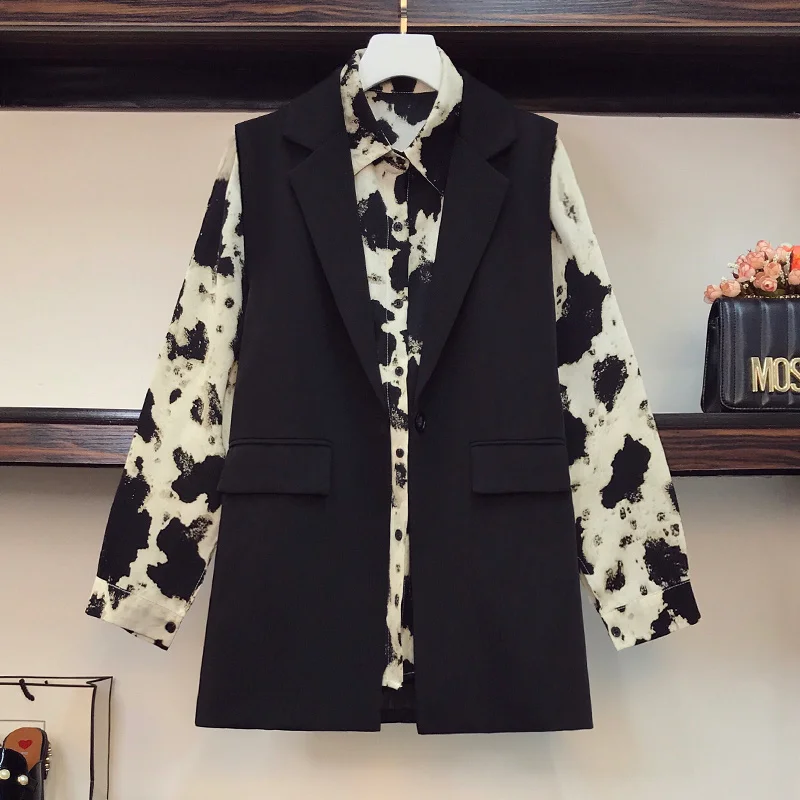 Женский офисный комплект блузка с длинным рукавом и галстуком надрезом + пиджак