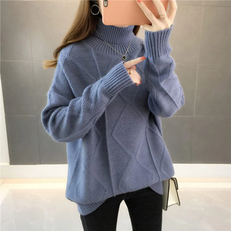 

Ailegogo Womens Sweaters New Autumn Winter Tops Turtleneck Sweater Women Thick Warm Pullover Jumpers Knitted Sweater