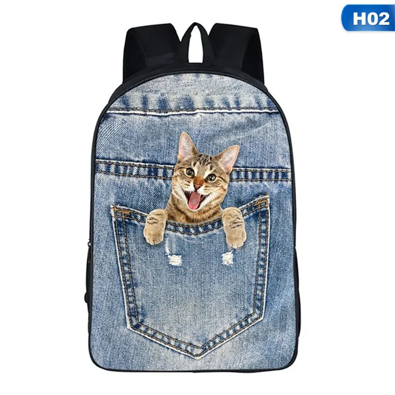 

3D Cute Cat Jeans Backpack Blue Denim Backpacks Women School Bag Travel Rucksack Knapsack College Fashion Teenager Mochilas 2020