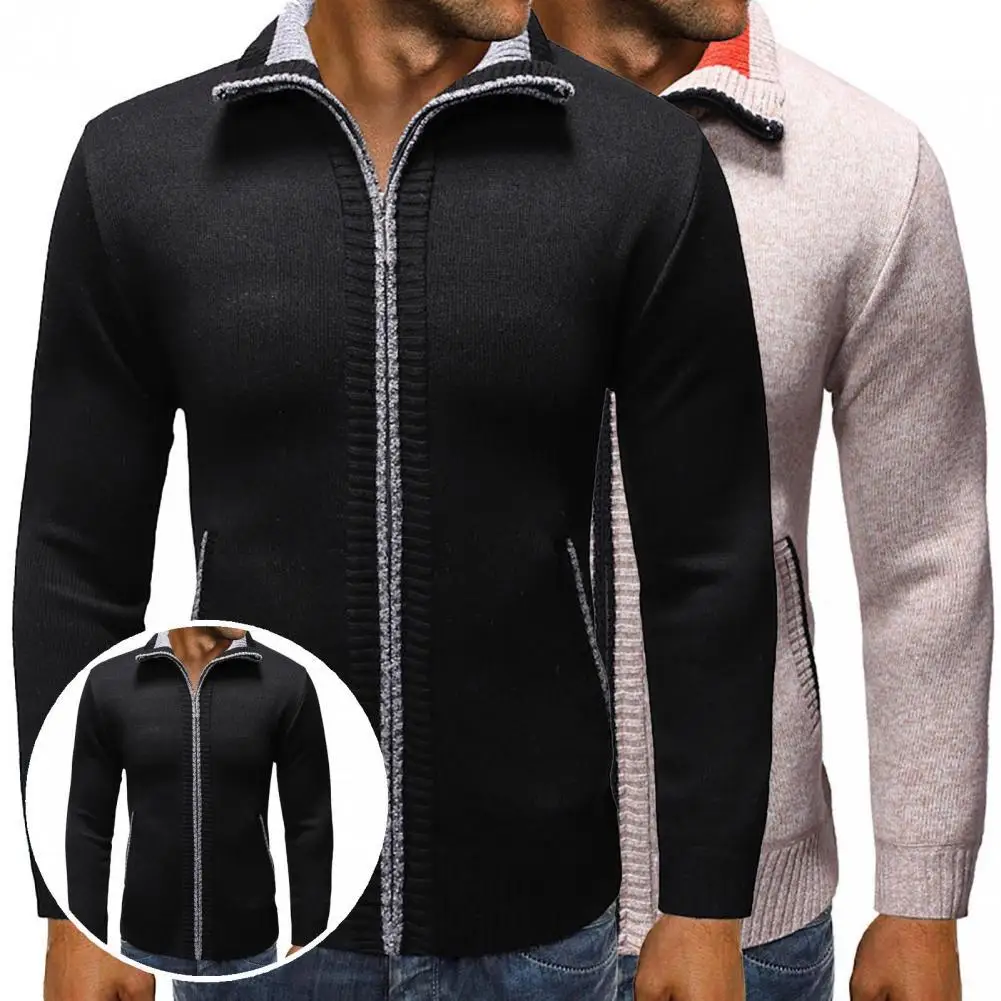 

Casual Trendy Solid Color Zipper Closure Sweater Coat Comfy Knitted Cardigan Slim Fit Knitwear