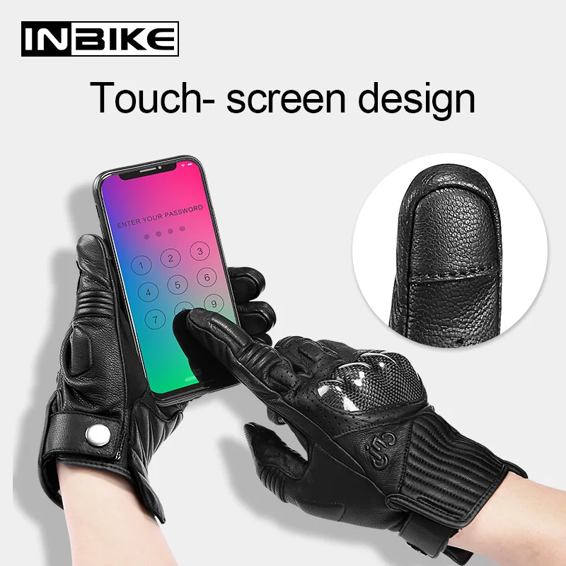 INBIKE Carbon Fiber Motorcycle Gloves Protective Gear Motorbike Full Finger Cycling Breathable Goatskin Men Motor | Автомобили и