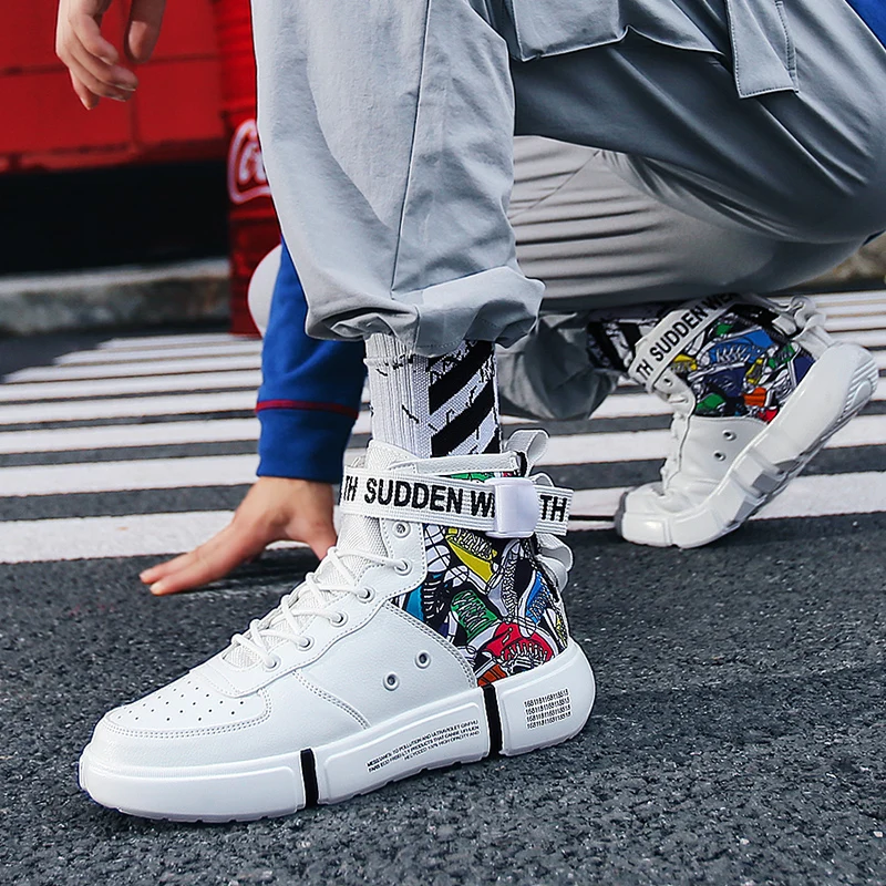VESONAL 2020 Spring Hip Hop High Top Leather Sneakers Men Shoes Casual Print lightweight Rock Breathable Male Footwear street | Обувь