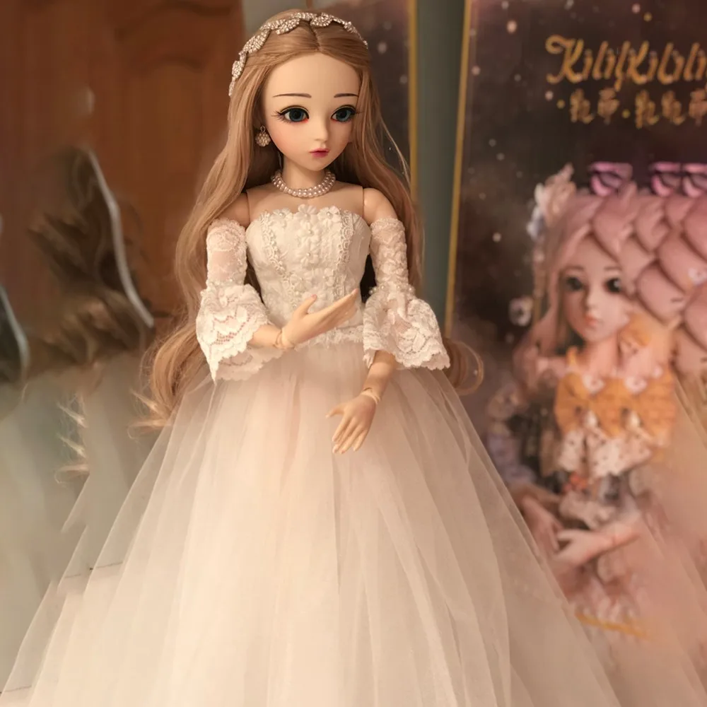 Кукла-Невеста BJD 1/3 девушка куклы Принцесса белое свадебное платье длинные кудрявые волосы ручной работы красивые игрушки 60 см Силиконовые шарниры Кукла реборн