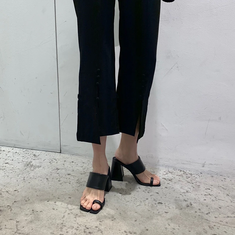 DEAT/женские шлепанцы с квадратным носком на высоком каблуке в западном стиле