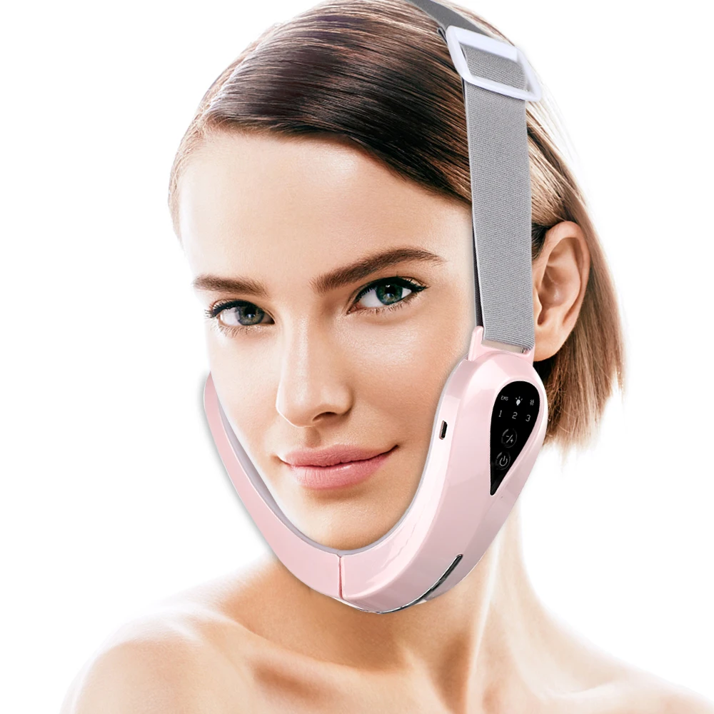 EMS Facial V-Line Lifting Belt Red Blue LED Photon Therapy Reduce Double Chin Face Slimming Vibration Massager Beauty Device Hot | Красота и