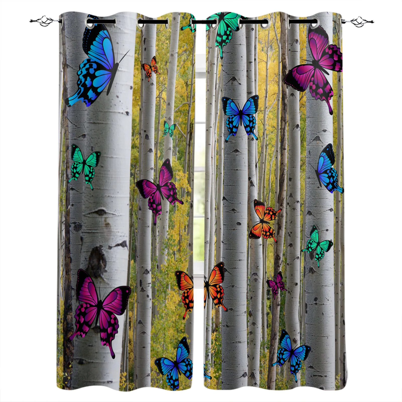 

Color Butterfly Birch Forest Bedroom Modern Window Curtain for Living Room Decoration Curtains Home Textile Drapes