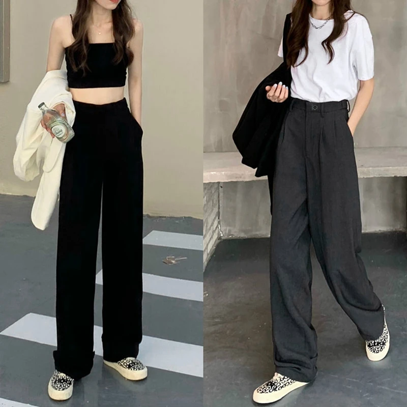 

High-Waisted Trousers, Retro Draped Pleated Wide-Leg Pants, Women's