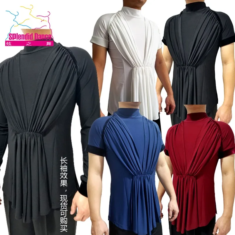 

New Ballroom Dance Tops For Men Latin Practice Wear Stage Performance Costume Tap Dance Wear Cha Cha Rumba Dance Outfits DL7036
