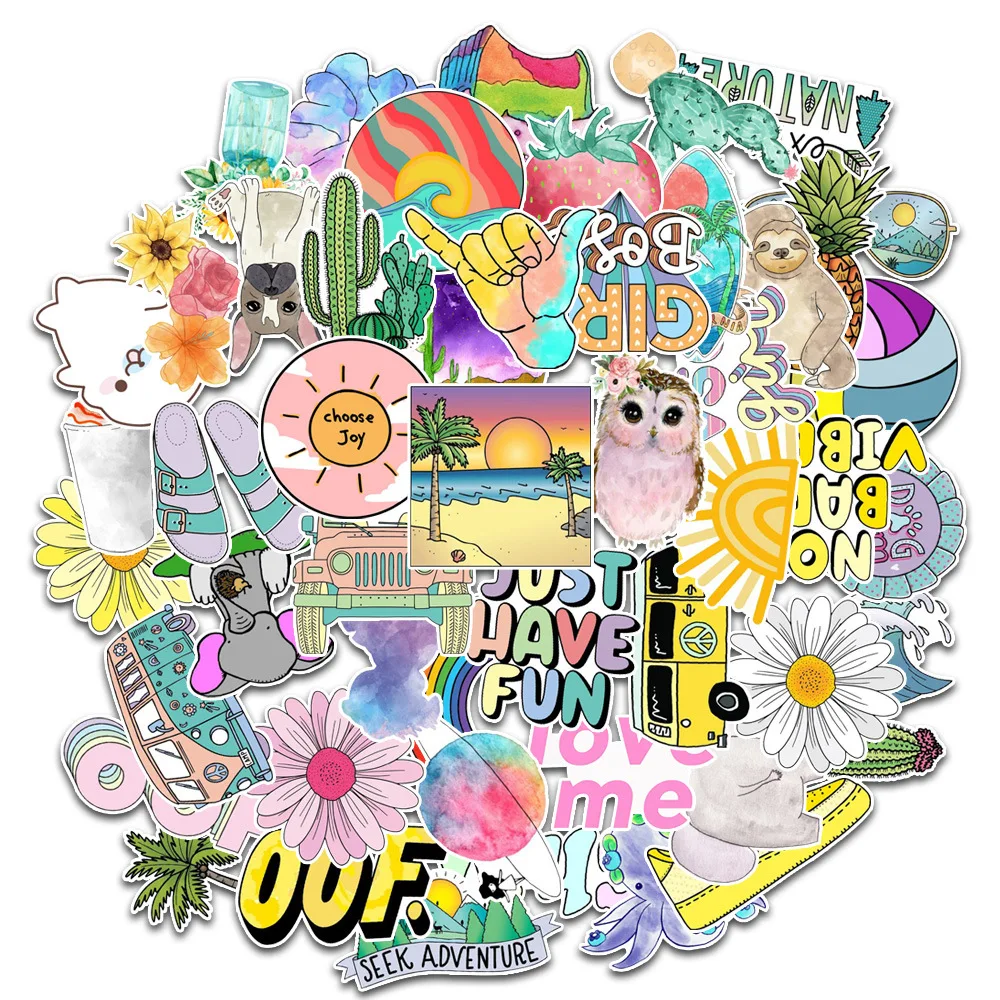 

50Pcs Ins Fresh Style Girl Graffiti Sticker Label For Home Fridge Wall Bottles Cup Luggage Laptop Car Die Cut Stickers