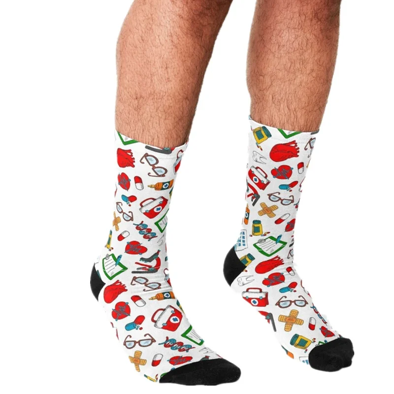 

2021 funny Socks Men harajuku Poppin pills (white) Printed Happy hip hop Men Socks Novelty Skateboard Crew Casual Crazy Socks