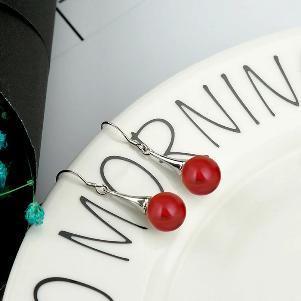 Элегантные женские Посеребренные Круглые Искусственные рубиновые серьги-крючки