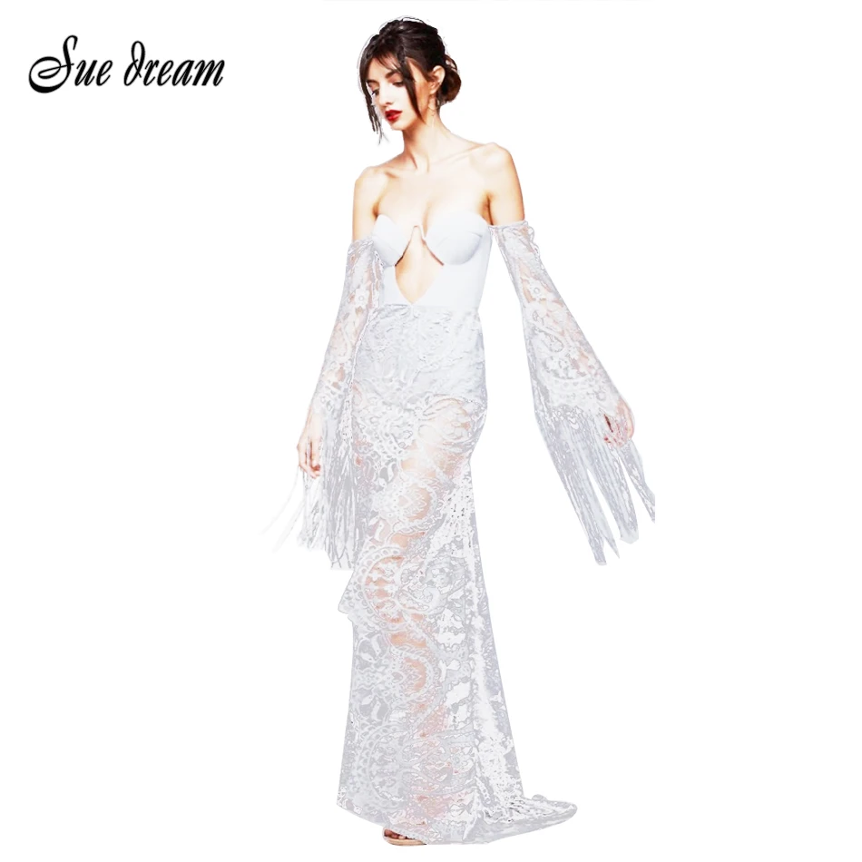 2021 весеннее новое женское белое платье с длинными рукавами без бретелек