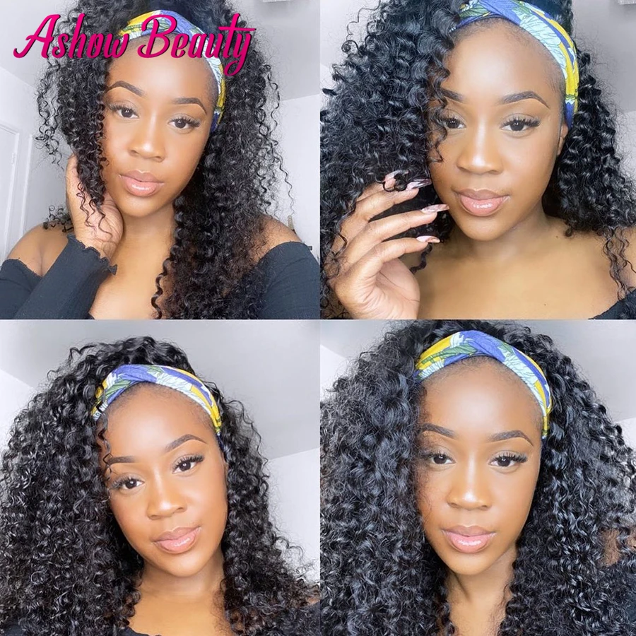 

HeadBand Wig Human Hair Wig Brazilian Kinky Curly Head Band Half Wigs Remy 150% Glueless Full Machine Wig For Black Women