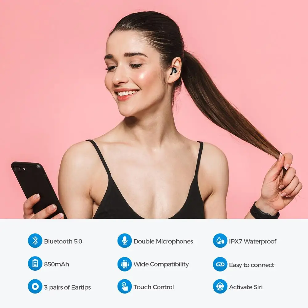 Mpow T6 Беспроводные наушники с уникальным сенсорным управлением Bluetooth 5 0 21H Playtime 3D