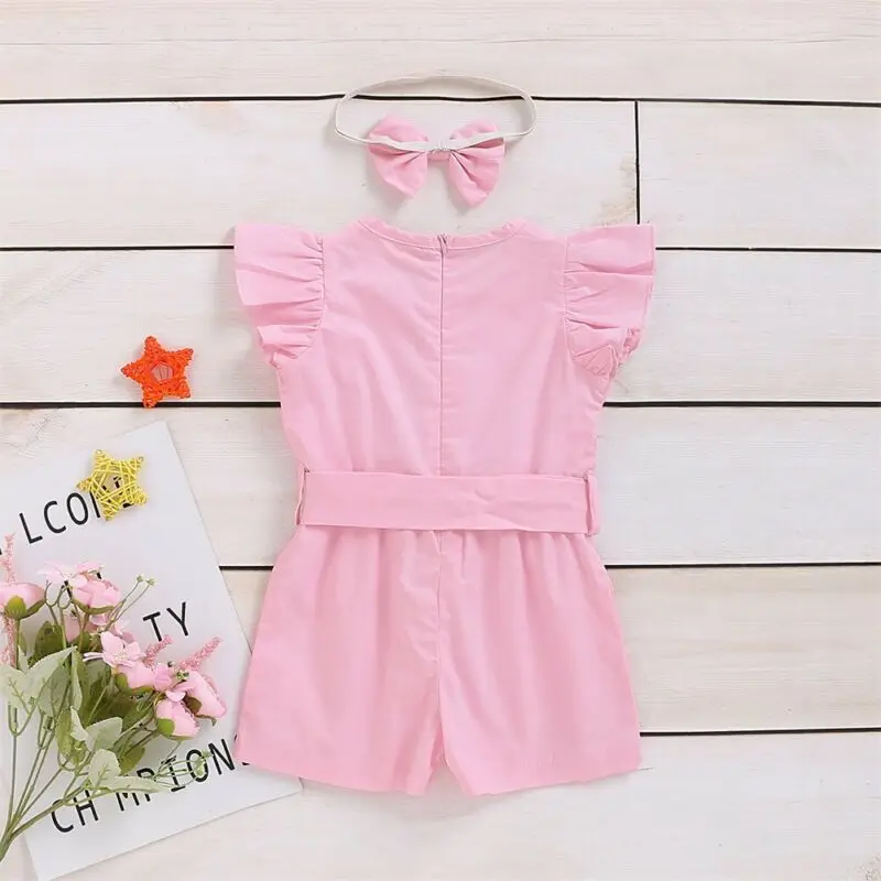 2020 г. Милый комбинезон для маленьких девочек Летний новый милый однотонный