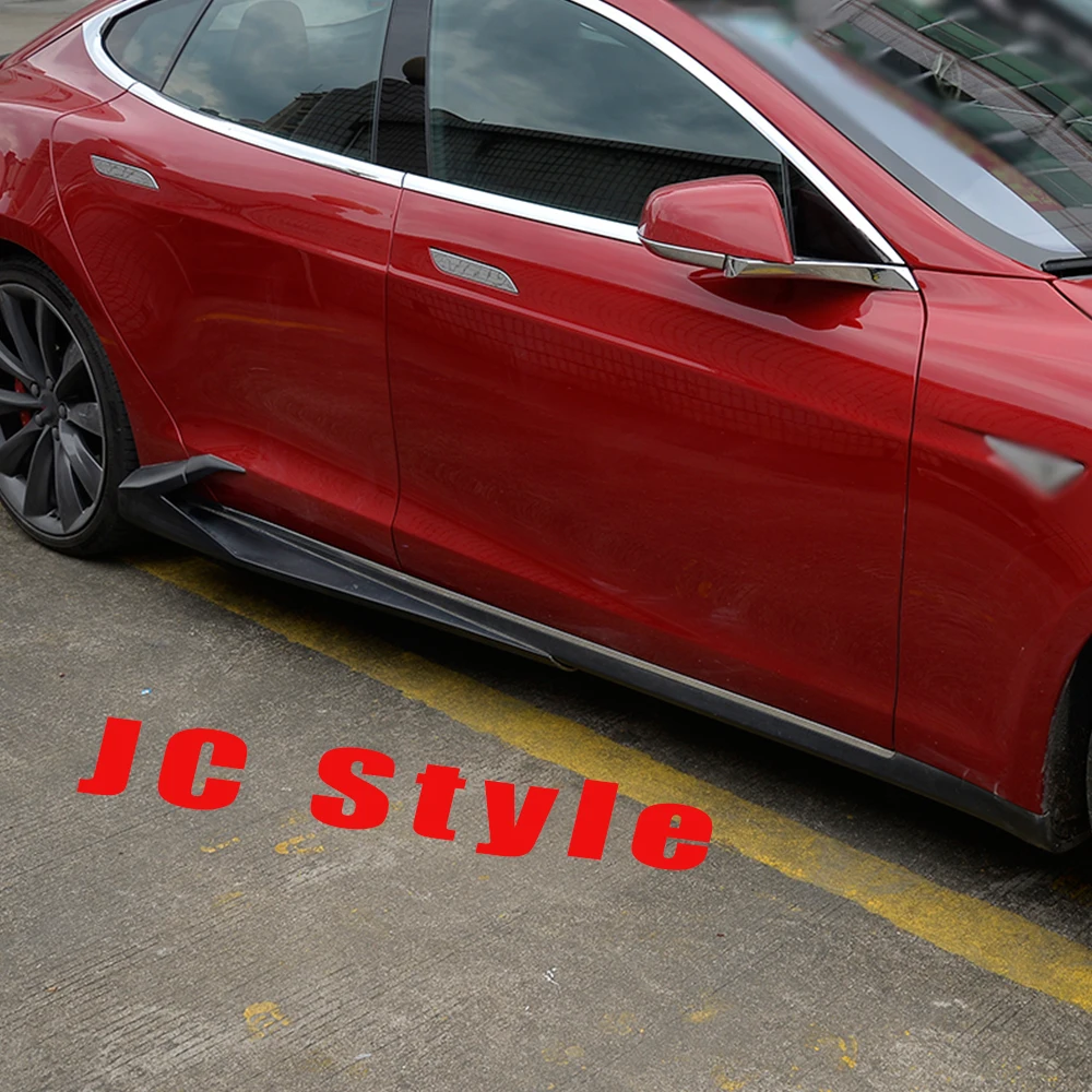 JC Style Карбоновая дверь подбородок комплект защитные боковые юбки фартуки для Tesla модель S Седан 4 двери 12-15 70 70D 85 85D P85D 2 шт - Цвет: JC Style