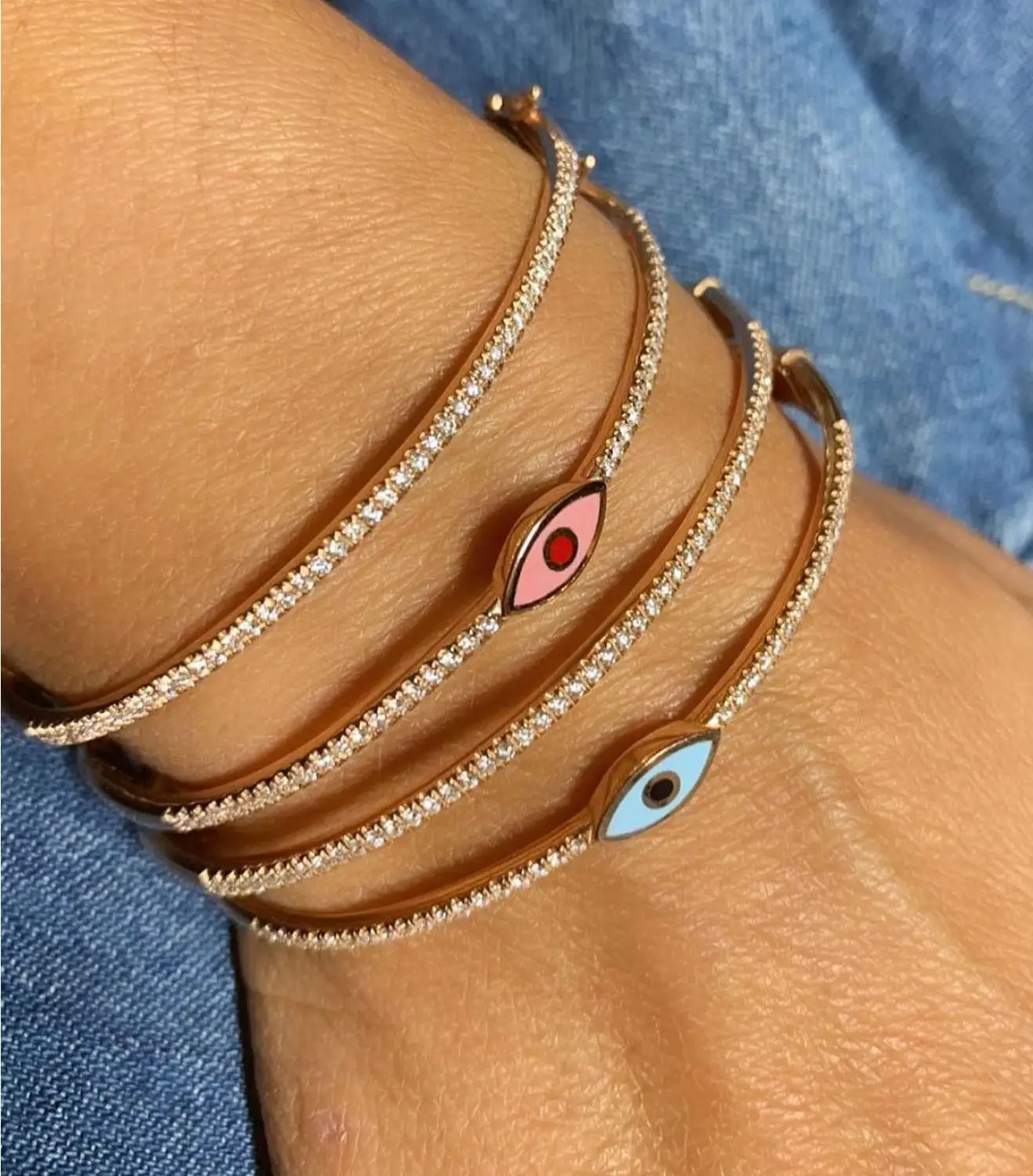 

rose gold enamel evil eye bangle bracelet for women Bohemia Boho Lucky turkish evil eye jewelry fashion wholesal