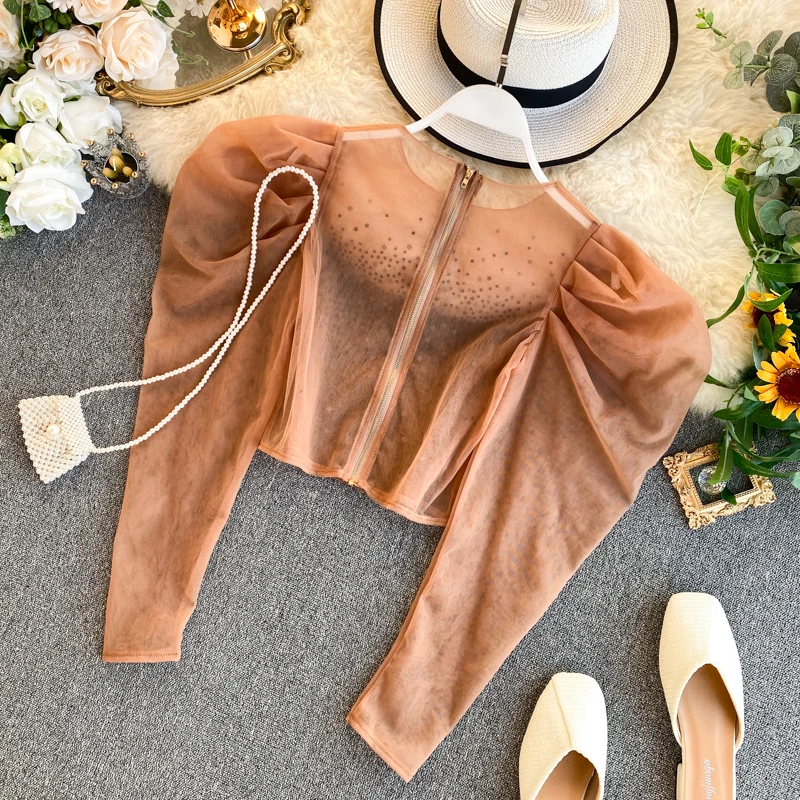 ALPHALMODA 2020 Весна кристалл шик перспективная укороченная блузка наряд тонкий