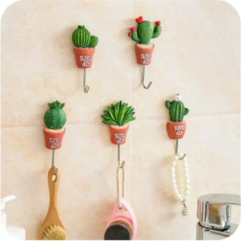 

1PC Small Potted Plants Shaped Creative Key Hanger Wall Hook Multi-function Adhesive Stainless Steel Hook Home Decoration
