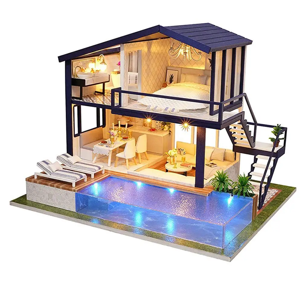 

DIY Miniature Dollhouse Furniture Swimming Pool Building Villa Model Kids Toy