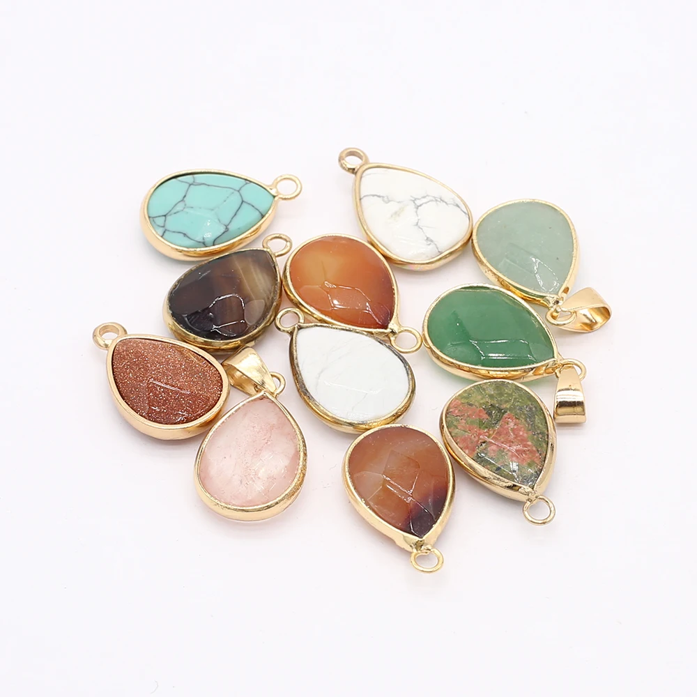 

6PCS Natural Semi precious Agates Unakite Malaysian Jades Stone Water Drop Shape Pendant for Necklace Jewelry Making Accessorie