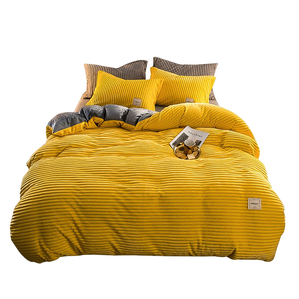 

Thickening Flannel Quilt Cover Winter Soft Warm Coral Velvet Bed Cover Home Bedding Pillowcases Yellow/Brown/Purple