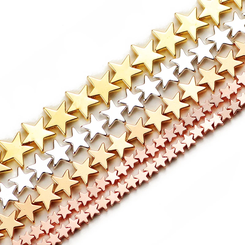 4/6/8mm Gold Color Silver Plated Star Shape Hematite Natural Stone Spacer Loose Beads For Jewelry Making DIY Bracelets Necklace