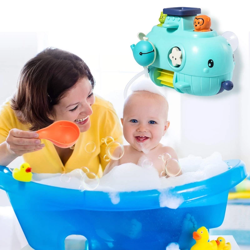 

Baby Bath Toys Spin Sprinkler Water Bathtub Toys Submarine for Toddlers Kids Gifts with Water Scoop Lovely Monkey Hippo