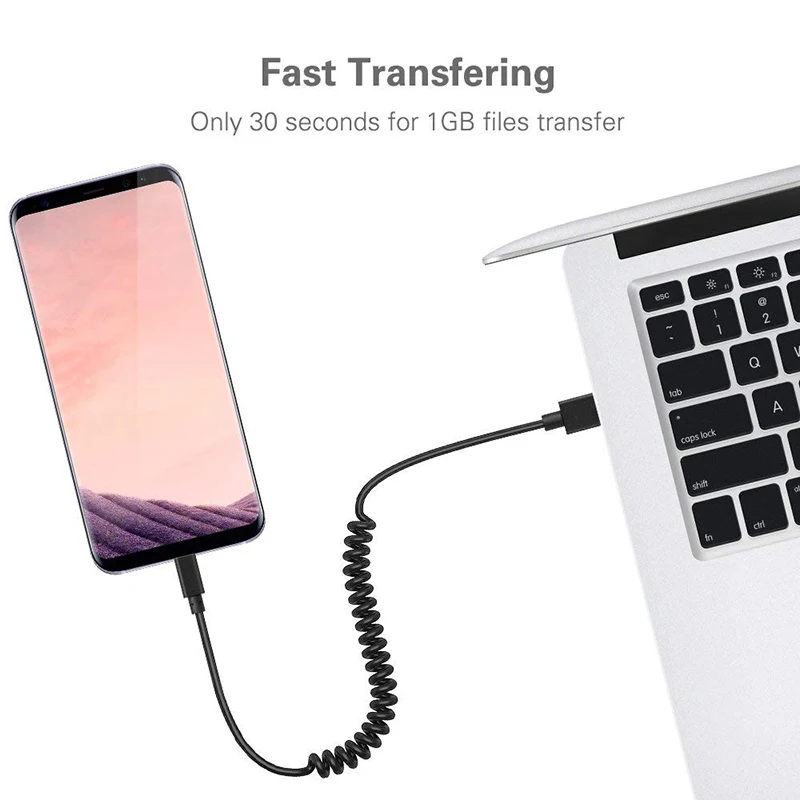 Спиральный Кабель USB Type-C 1 м 3 для Samsung S10 S9 S8 быстрая зарядка | Мобильные телефоны и