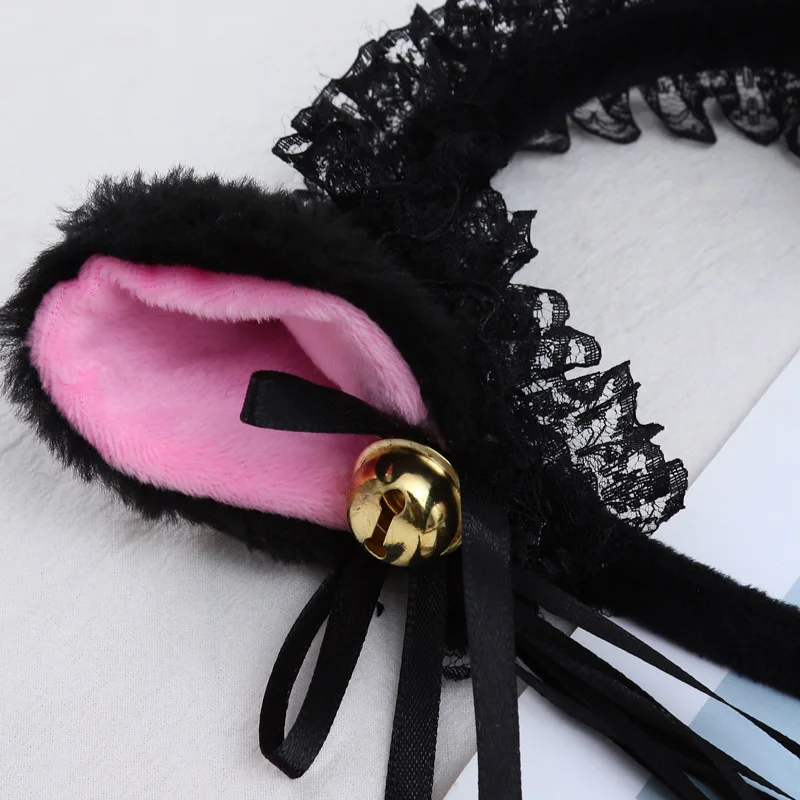 

Women Ruffles Silk Headband Cute Plush Cat Ears Ribbon Tassels Bell Decor Hair Hoop Lolita Anime Cosplay Lolita Hair Accessories