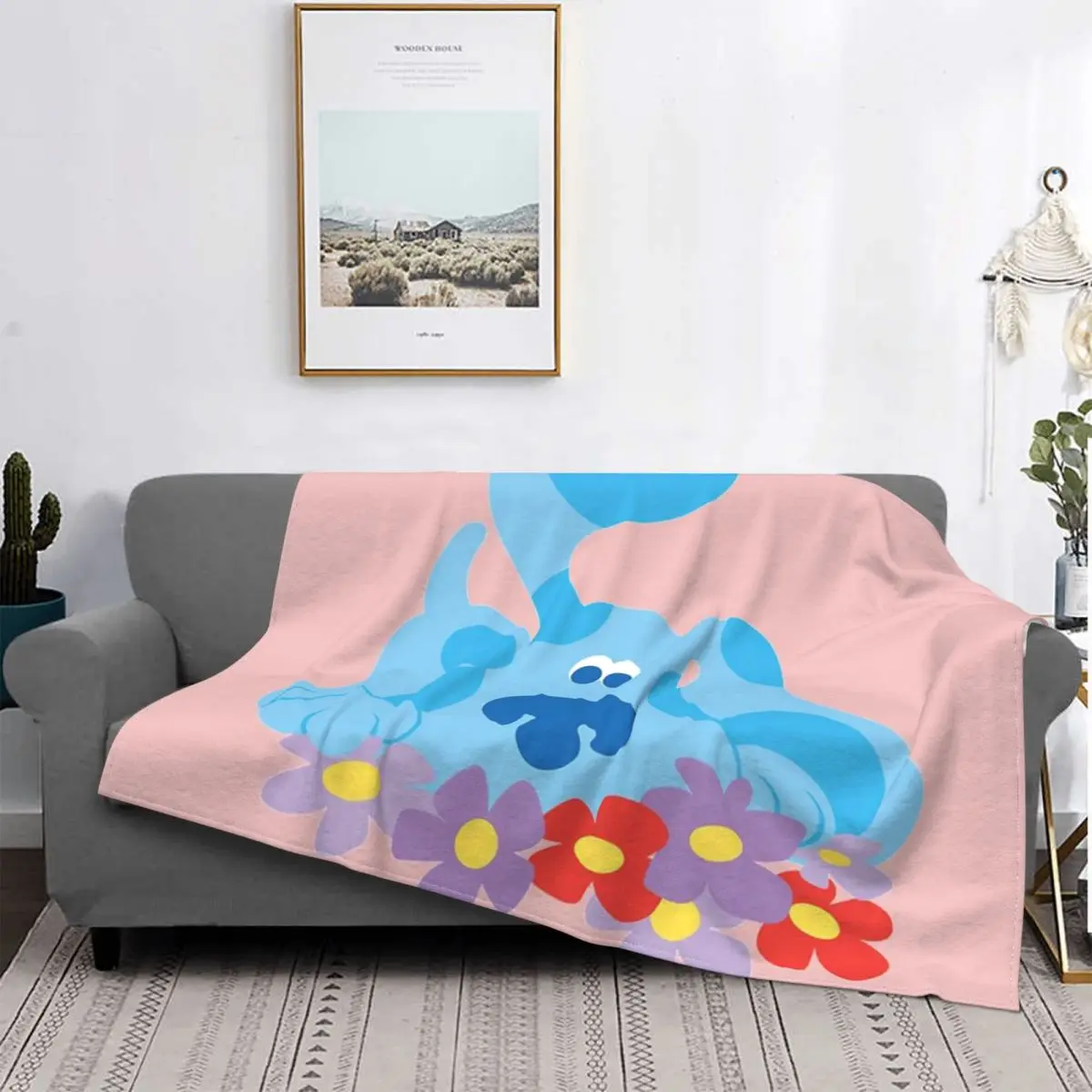 

Manta de cuadros para cama, manta Kawaii de muselina a cuadros para cachorro, de flores, de azule y pistas, en el sofah