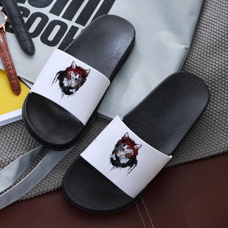 

Cool pattern wolf print Harajuku style shoes for women 2021 Open Toe Flip Flops for Female Summer Beach Fashion Flip Flops
