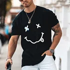 Новая футболка с коротким рукавом и круглым вырезом с 3D-принтом, летняя футболка оверсайз, топ с улыбающимся лицом, Мужская Уличная одежда, мужские короткие футболки, sl