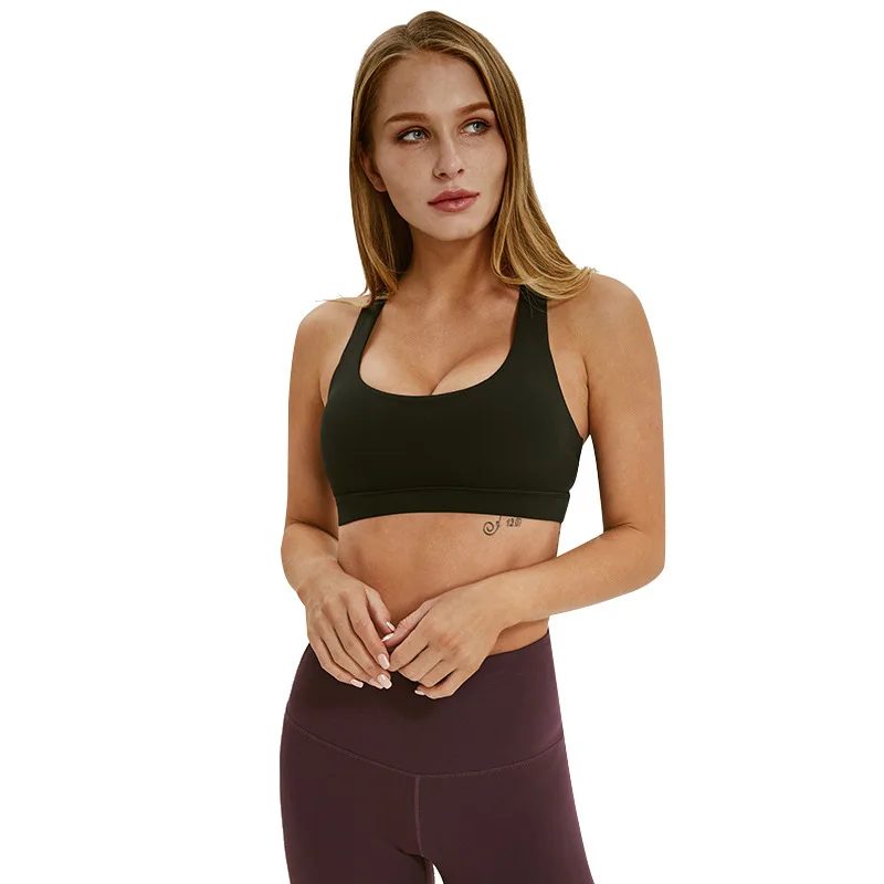 

New shockproof sports bra women's fashion cross beauty straps chest pad without steel ring running fitness sports underwear