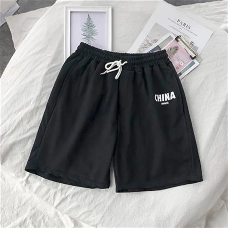 

2021 Women Five Pointed Shorts Solid Black Grey Wide Short Pants Unisex Students Casual Oversized Streetwear Hip Hop Punk Style