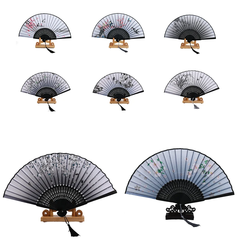 

Vintage Style Silk Folding Fan Chinese Japanese Pattern Art Craft Gift Home Decoration Ornaments Dance Hand Fan