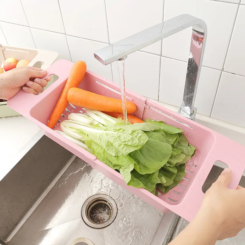 1pc new plastic adjustable dish drainer sink drain basket washing vegetable fruit drying rack practical organizer kitchen gadget free global shipping