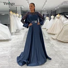 Темно-синее вечернее платье Verngo с длинным рукавом, кружевное атласное платье А-силуэта с бусинами и поясом, винтажные официальные платья 2021