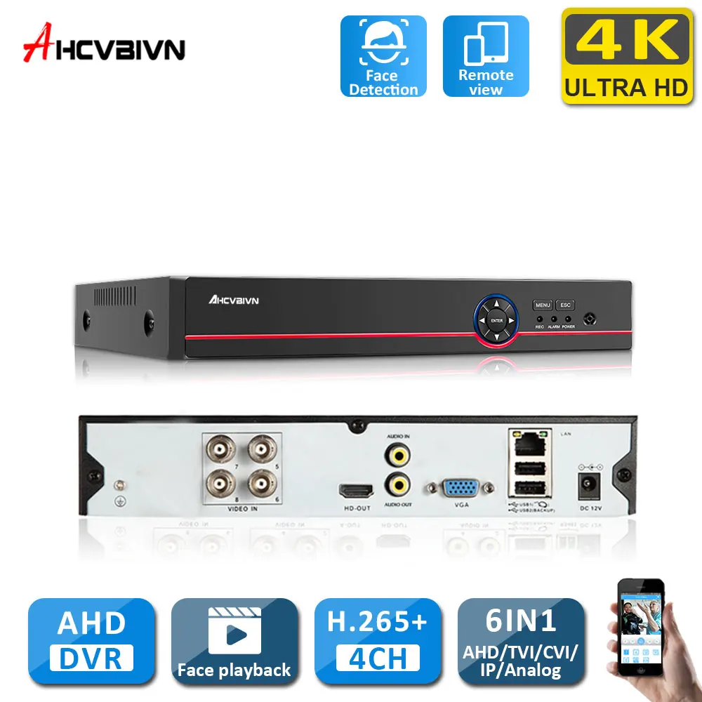 

AI Face Detection Face recognition Face Playback 4CH AHD Network Video Recorder H.265+ 8MP Hybrid DVR NVR IP Camera Security kit