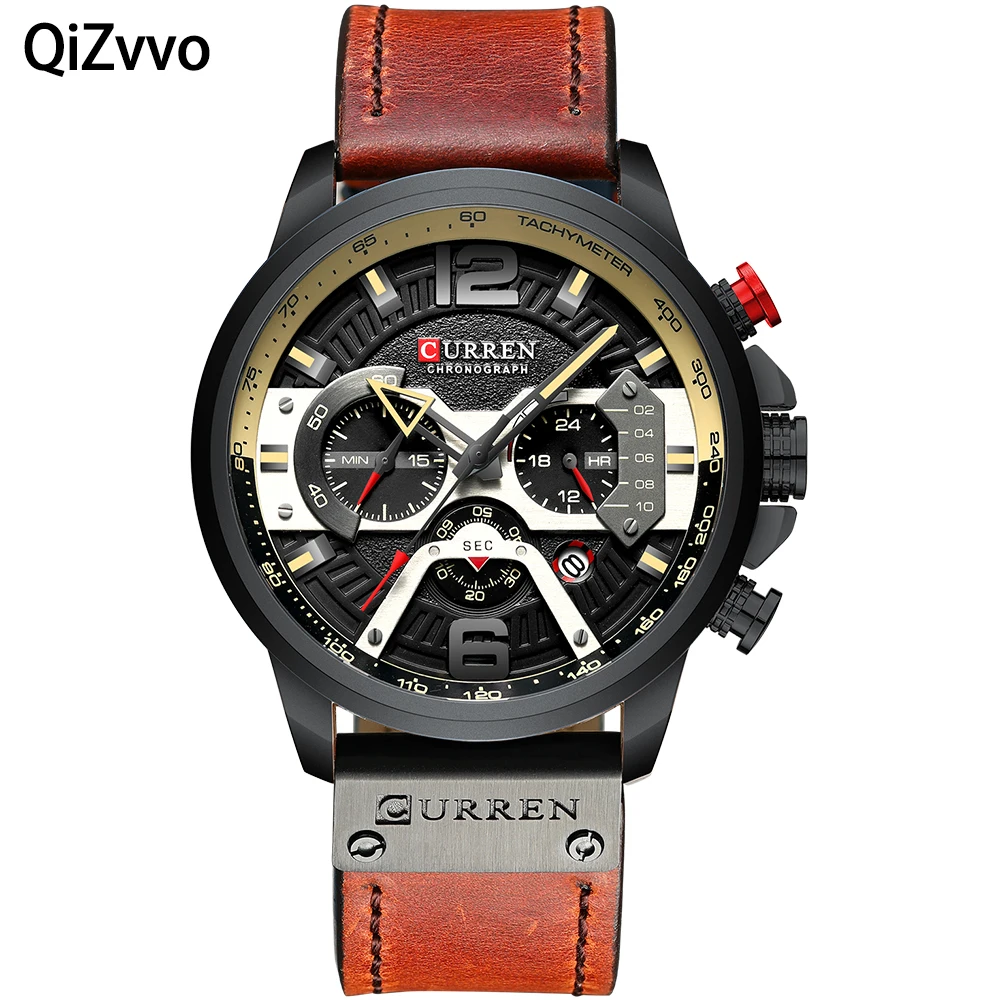 

QiZvvo Casual Sport Watches for Men Blue Top Brand Luxury Military Leather Wrist Watch Man Clock Fashion Chronograph Wristwatch