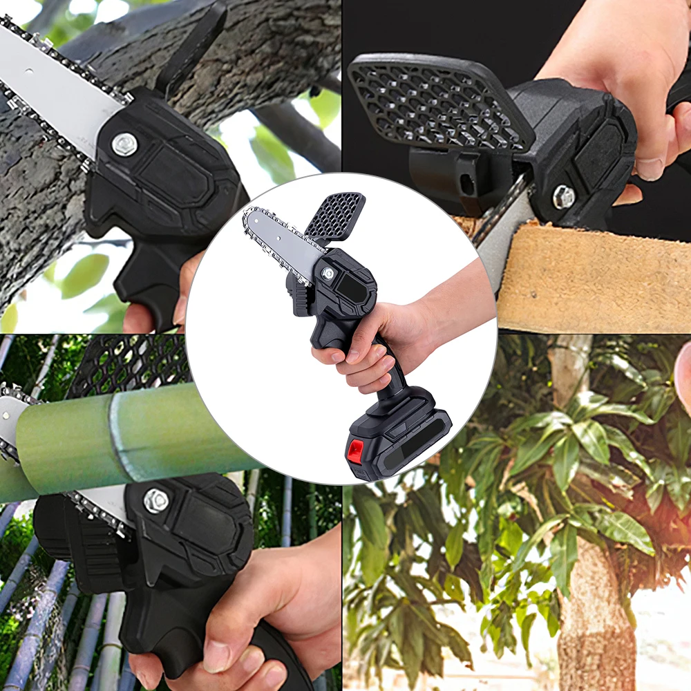 

4 Inch 88V Mini Electric Chainsaw With 2 Battery Woodworking Pruning Power ChainSaw One-handed Garden Tool Rechargeable EU Plug