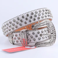 white diamond studded belt rhinestone cowboy belts for women men fashion luxury design leather strap buckle goth jeans ceinture