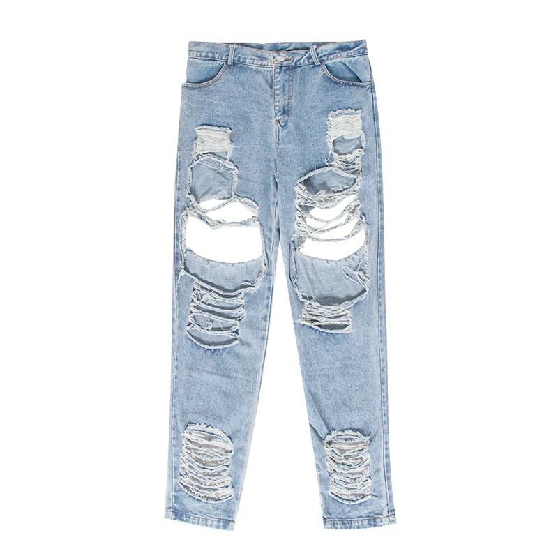 TWOTWINSTYLE Streetwear Ripped Hole Straight Denim Pants For Women High Waist Pants Female Fashion Clothes Summer New