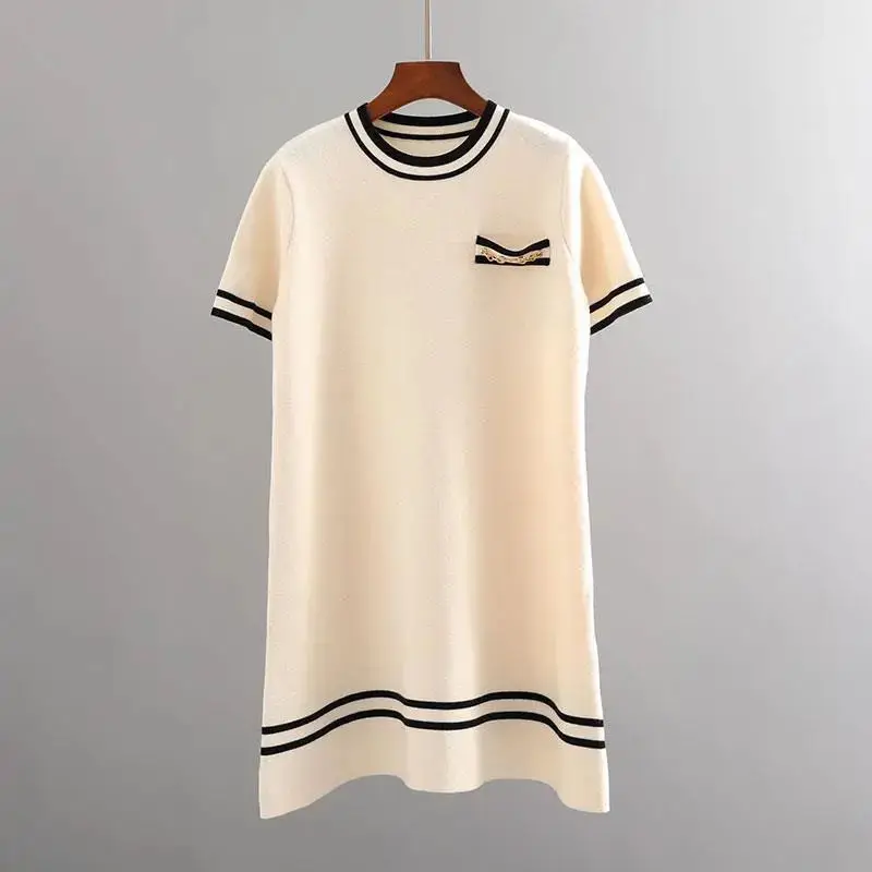 

Women Knitted Sweater Dress Short Sleeve Elegant Fashion Design High Street Mini Dress Office Lady Casual Summer Vestido Mujer