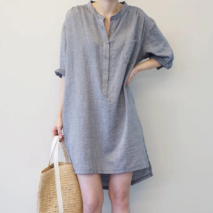 

Женская Асимметричная блузка из 2021 хлопка и льна в полоску